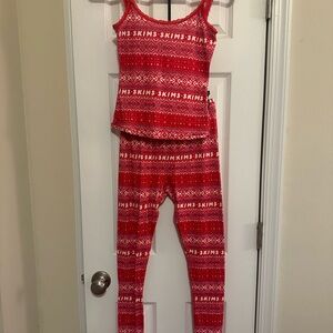 SKIMS Vibrant Red Patterned Tank and Leggings Set